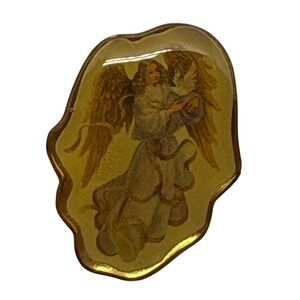 Vintage Angel Pin Religious Guardian Gold Tone Brooch Spiritual Protection‎